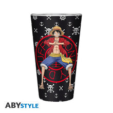 Load image into Gallery viewer, OFFICIAL ONE PIECE LUFFY LARGE TUMBLER DRINKING GLASS IN GIFT BOX. COLLECTABLES

