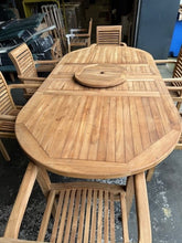 Load image into Gallery viewer, Teak Oval Extending Table 180cm to 240cm and 6 Oxford stacking chairs ( Seconds)
