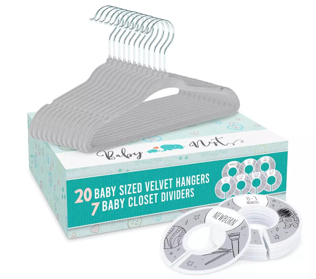 20 Baby Hangers And 7 Baby Wardrobe Dividers Cute Nursery Velvet Coated Hangers
