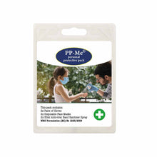 Load image into Gallery viewer, 4 x Sets of PP-Me Personal Protective Pack PPE  Gloves, Sanitizer Spray, Masks
