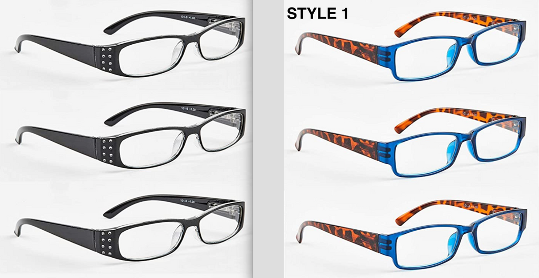 6 Pack Reading Glasses, Mens, Ladies, Reading Glasses Spring Hinge, ass styles