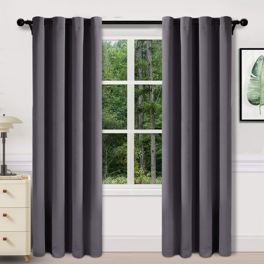 TEKAMON Blackout Curtains 2 Panels Top Eyelet Solid Thermal Insulated Curtains 46X72 GREY