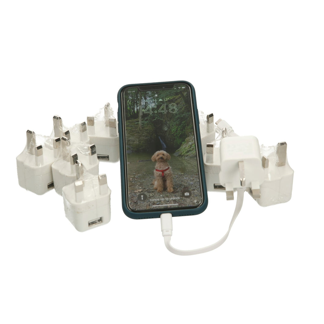 10 X 3 Pin UK Plug 5V 1A USB Wall Charger Power Adapter, Phones Tablets AND iPad WHITE
