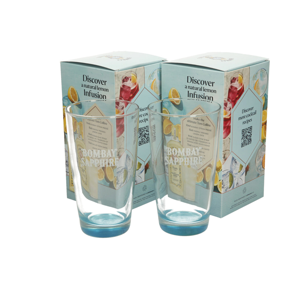 2 x Bombay Sapphire Gin Highball Tall Glasses Tumblers. NEW. BAR. PARTY