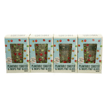 Load image into Gallery viewer, 4 x Inches Cider Pint Glasses Includes a plant me coaster. Party time Bar. New
