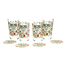 Load image into Gallery viewer, 4 x Inches Cider Pint Glasses Includes a plant me coaster. Party time Bar. New
