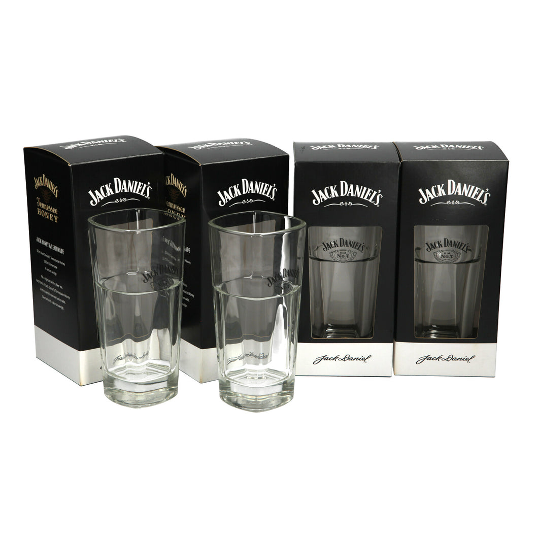 4 x  Jack Daniel's Tennessee No7 Highball Tumbler Tall Whisky Glass In Gift Box