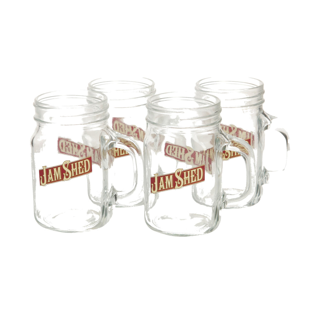 4 x Jam Shed Wine Mason Jars Glasses Retro With Handles