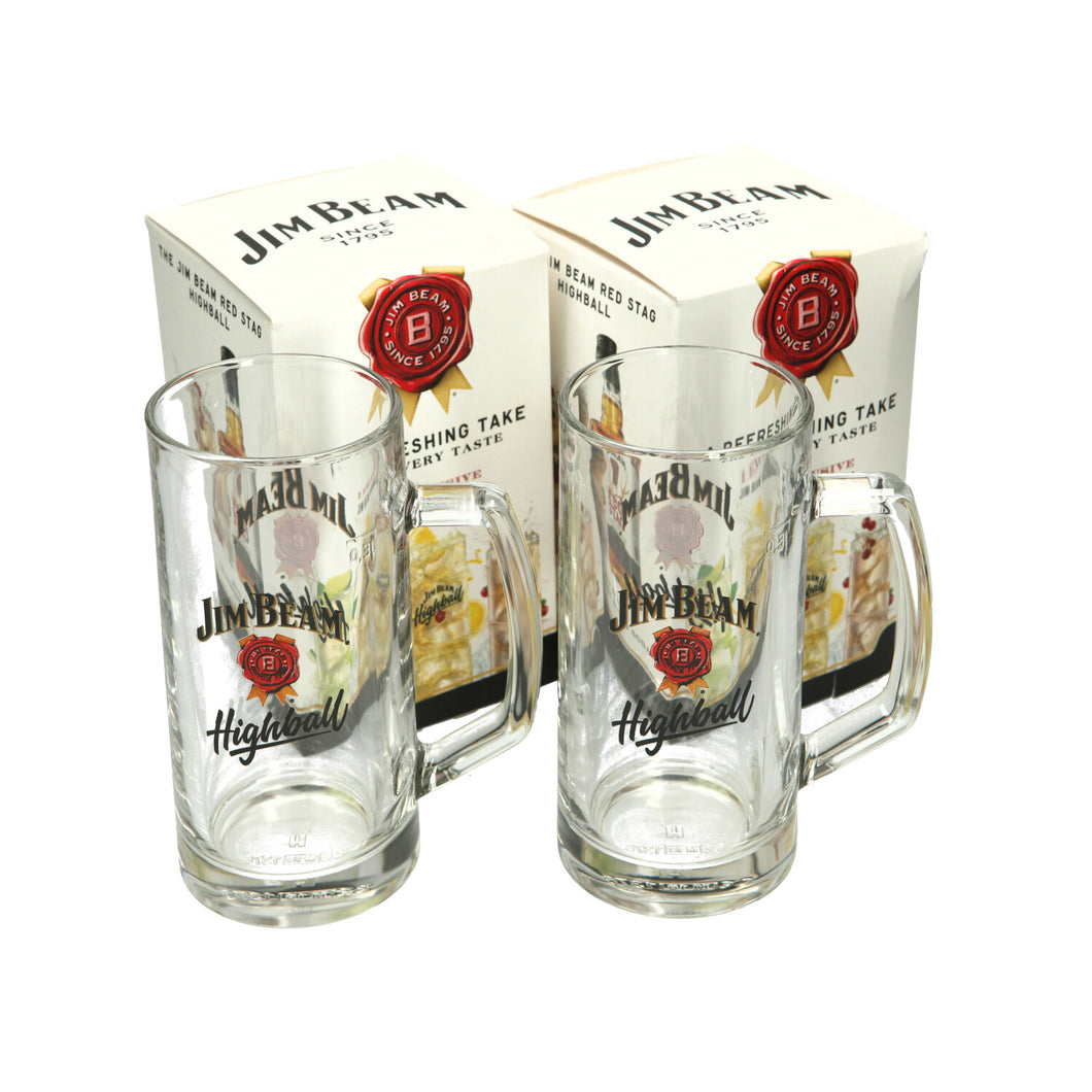 2 x Jim Beam 'rare' Highball Glass Stein Tankard Glasses. Pub. Bar. Party