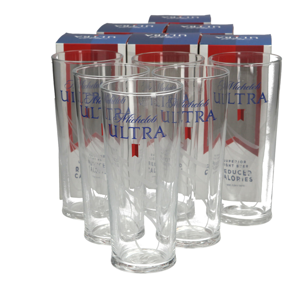 6 x Michelob Ultra One Pint 20oz Glasses Superior Light Beer Glass Box