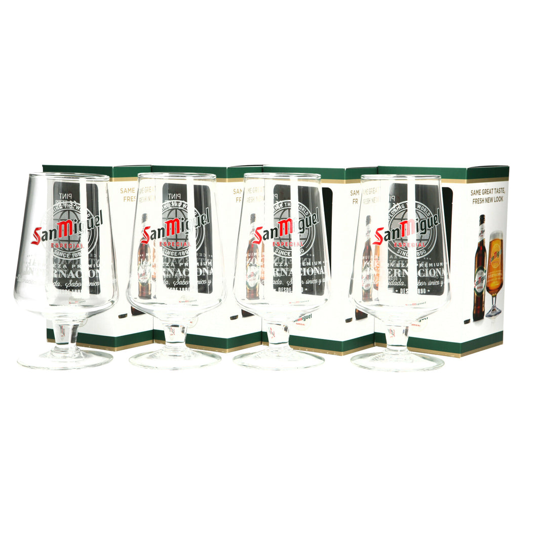 4 x Official San Miguel Chalice Internacional  Pint Beer Glasses Nucleated 20oz