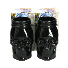 Load image into Gallery viewer, 2 X New Rare BLACK Dead Mans Fingers Skull Head Spiced Rum Glass 3/4 pint
