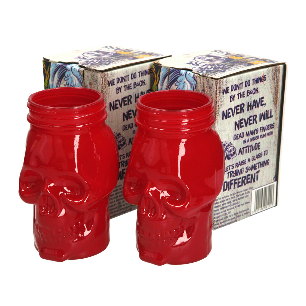 2 X New Rare RED Dead Mans Fingers Skull Head Spiced Rum Glass 3/4 pint