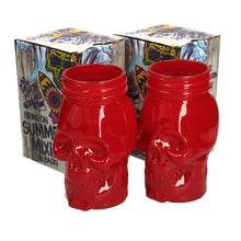 Load image into Gallery viewer, 2 X New Rare RED Dead Mans Fingers Skull Head Spiced Rum Glass 3/4 pint
