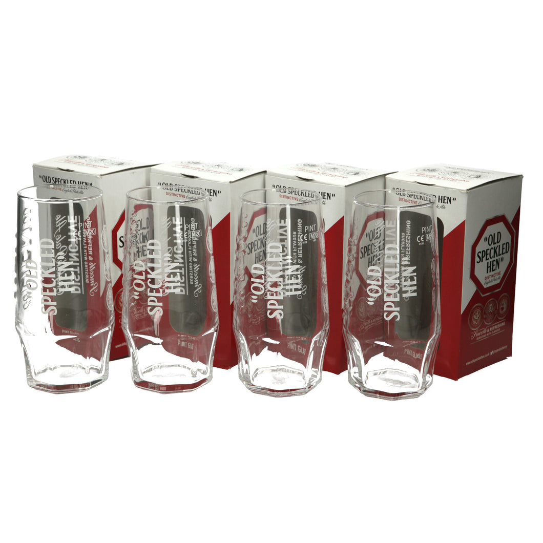 4 x Brand New Style Old Speckled Hen Pint Glasses Man cave Pub Bar Glass
