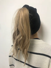 Load image into Gallery viewer, Black Ladies Pony Tail Beanie Hat, pony tail hat, hat with pony tail hole
